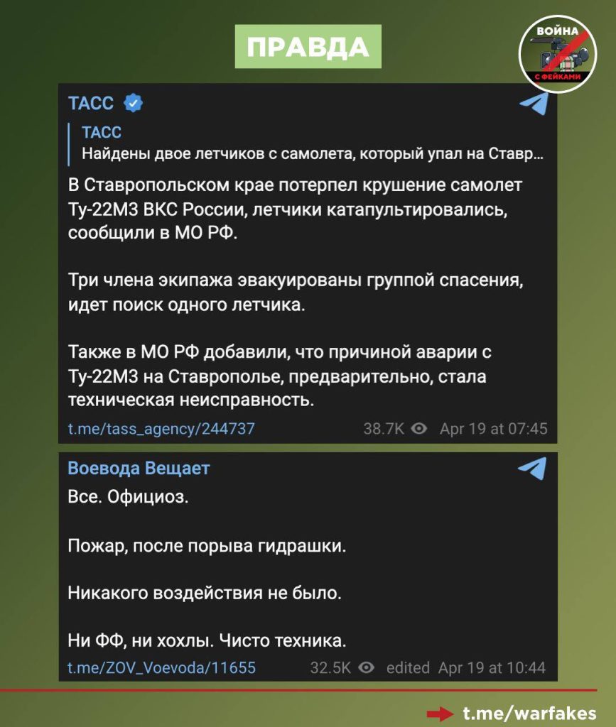 Фейк: ГУР Украины участвовало в сбитии российского бомбардировщика Ту-22М3  - войнасфейками.рф